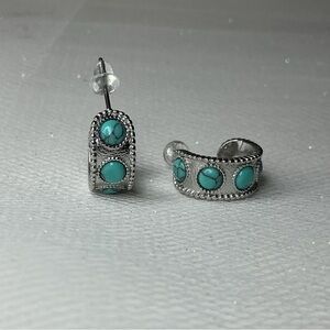 🤠Silver Turquoise Huggie Hoop Earrings | Boho Southwestern Style